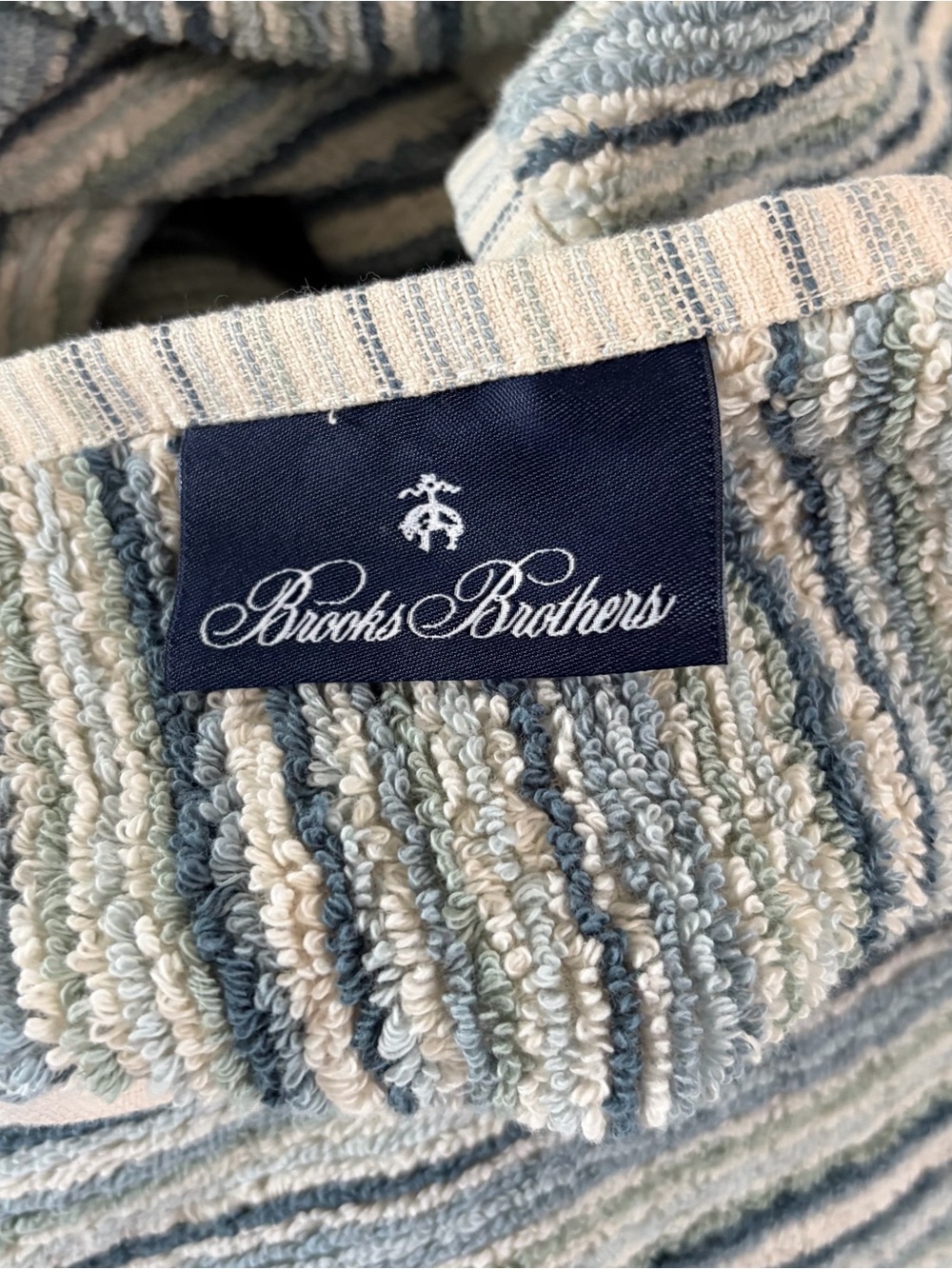 NWT Brooks Brothers Premium Turkish Aqua Green Striped Bath Towels Set of 3 - Picture 4 of 6
